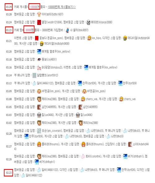 아이사랑 카페 회원 3만 명 돌파 화면